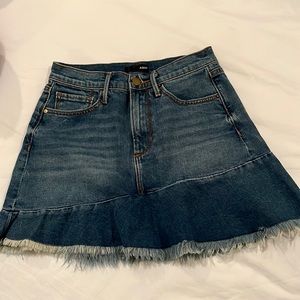 AQUA ruffle mini jean skirt